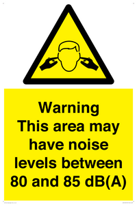 Warning Noise Levels in this area between 80 and 85 dB